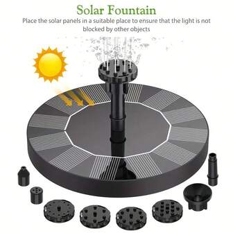 1.5W Solar Fountain Pump With 6 Nozzles, 11.81-19.69inch Height, Water Flow, For Garden/Pond/Pool/Aquarium Landscape Decoration, Plastic Material, Solar-Powered, No Battery Required, Aquarium Water Fountain | Modern Solar Fountain | Durable Plastic Pump