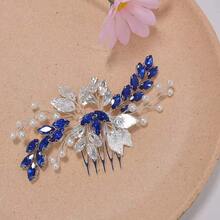 Cross-Border Headwear Horse Eye Rhinestone Hand-Inserted Comb High-End Elegant Valentine's Day Accessories,Wedding Hair Accessories - Royal Blue - View 2