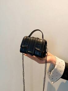 1pc Mini Fashion Crocodile Pattern Handbag With Detachable Shoulder Strap Chain , Small Bags - Black - View 2
