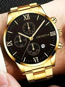 8-Piece Men's Quartz Watch Set, + Ring + Cross + Bracelet Set