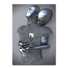 1 Pc Optional Frame Posters Wall Arts Pop Modern Metal Figure Statue Wall Art Canvas Painting Poster Abstract Romantic Couple Home Room Decor Mural Picture Print Artwork ,Wall Art With Frame