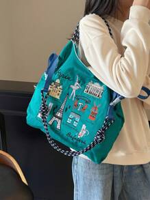 Borsa da donna 2025 nuova, borsa a tracolla di grandi dimensioni, borsa a tracolla monospalla di nicchia per pendolari, borsa casual versatile minimalista di moda, comoda in tessuto di nylon con design color-block, tracolla lunga regolabile, borsa shopping ampia apertura, popolare in autunno e inverno