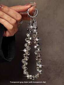 Luxury High-End Crystal Beads Hand Chain Wrist Short Lanyard With Clip Mobile Phone Case Keychain Bag Pendant Luxury Crystal Beads Lanyard - Stylish Portable Chain Wrist Accessory Piece For Easy Carrying, Designed To Fit Most Mobile Phone Cases, Fashionable Ornament - Y2K Inspired (Comes With Transparent Clip)