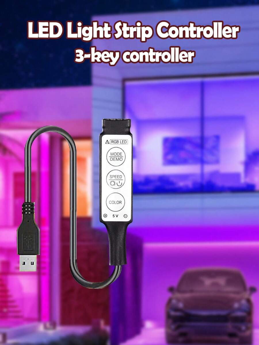 1Pc/2Pcs USB 3-Key LED Strip Controller, Fits 5V RGB Strips, Easy To Use With Simple Light Mode Switch, Ideal Accessory For Home Decor And Ambient Lighting.(Strip Light Not Included)