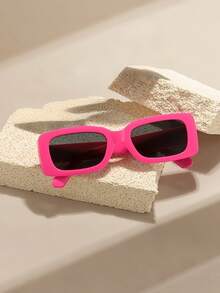 1pc Square Frame Y2K Cute And Playful Everyday Retro Beach Fashion Glasses, Suitable For Travel, Photography, Party Outfits And Matching - Hot Pink - View 1