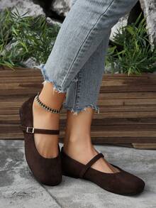 Women's Brown Buckle Decor Simple Ballet Flats, Fashionable And Elegant Mary Jane Shoes, Suitable For Spring, Autumn, Winter, All Seasons, Soft Sole Design For Comfort, Suitable For Workwear, Student Wear, Casual Wear, Travel, Elegant Attire, Classic And Versatile, Soft And Comfortable, Excellent Experience - Brown - View 7