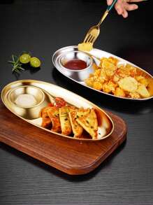 7.8/10.8 Inch (Approx. 20/27.5cm) Stainless Steel 304 Divided Snack Plate Set, Sushi Plate With Sauce Compartment, Suitable For Dipping Sauce, Dumplings, Appetizers, Tacos, Sushi, Fried Chicken
