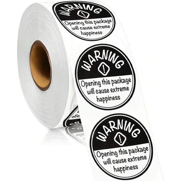 500 piezas/rollo Etiquetas autoadhesivas adorables en blanco y negro con advertencias, etiquetas de felicidad extrema para envolver regalos empresariales y decoración