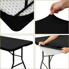 1 pièce de housse de table ajustée à moitié, nappe rectangulaire en polyester, options de couleurs multiples, ajustement élastique et ajusté, convient pour les tables pliantes de 4/6/8 pieds, lavable pour le pique-nique, le camping, l'intérieur et l'extérieur