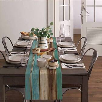 Vintage Green-Gray & Brown Wood Grain Farm Table Runner, Ivory White Non-Slip Washable Tablecloth For Kitchen Dining Rustic Party Holiday Dinner, Size Options: 13"X35", 13"X47", 13"X72", 13"X90", 13"X108"