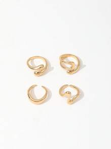 4pcs/Set Vintage Geometric Openwork Round Asymmetrical Liquid Effect Ring Set, Charming Jewelry For Women, Suitable For Party And Everyday Wear