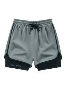 1pc Men Double-Layer Sports Shorts, Loose Outer Layer And Tight Inner Lining, Breathable Quick-Dry, Suitable For Running, Workout And Casual Wear