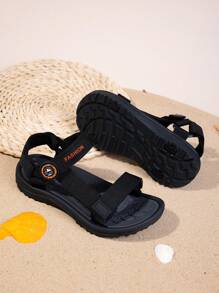 1 par de sandalias de playa para niños, de primavera/verano, con parte superior de unicolor, estilo slip-on de moda con correa ajustable de doble gancho y bucle, adecuadas para uso diario, la playa, vacaciones