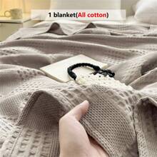 1pc Soft & Comfortable Waffle Gauze Blanket - 100% , Skin-Friendly, Solid Color, Suitable For Bed, Sofa, Pillow - Perfect For Relaxing And Cuddling