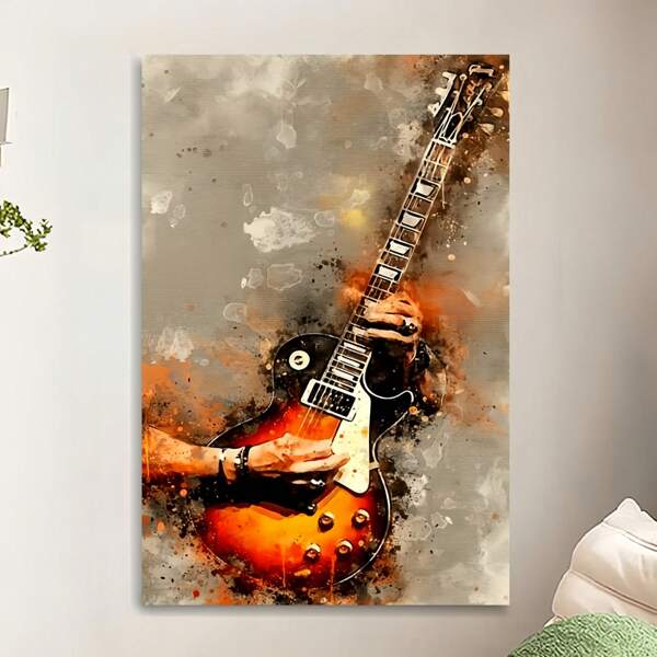 قطعة واحدة ، لوحة جدارية فنية انتزاعية على شكل جيتار بدون إطار، طباعة الملصقات، كانفس مقاوم للماء، مناسب للمنزل والمكتب وغرفة النوم وغرفة المعيشة والدراسة والحمام والبار، يعد هدية عطلة مثالية لديكور المنزل
