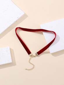 1pc Gothic Velvet Choker Necklace, Minimalist Style - Red - View 4