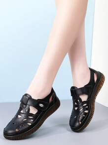 Damen Outdoor Lässig Sandalen aus PU-Leder, Einfarbig, Retro-Stil, sportlich, verstellbarer Klettverschluss, geeignet für Frühling & Sommer