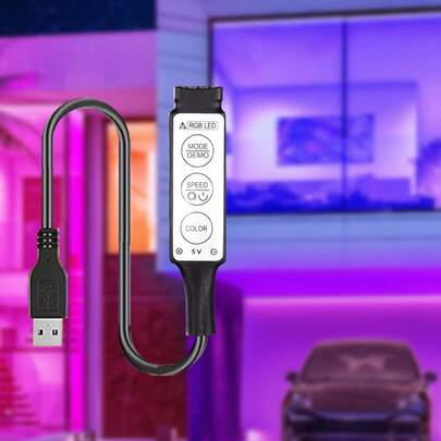 1Pc/2Pcs USB 3-Key LED Strip Controller, Fits 5V RGB Strips, Easy To Use With Simple Light Mode Switch, Ideal Accessory For Home Decor And Ambient Lighting.(Strip Light Not Included)