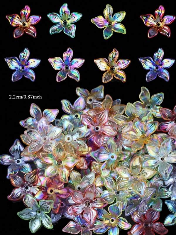 100 piezas de cuentas de flor acrílicas iridiscentes de 24mm con perforación, en colores surtidos, para hacer joyas DIY, pulseras, collares, aretes y decoraciones artesanales