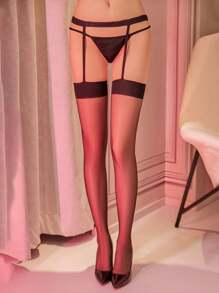 Sexy Lingerie Sexy Long Suspender Stockings Black Red One-Piece Open Crotch Ultra-Thin Sexy Stockings