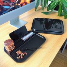Premium Rolling Tray With Odor Proof Lid For Display And Storage, Storage Serving Tray With Storage Grid And Mobilephone Holder, Muti-Functional Use, Black - Black - View 6