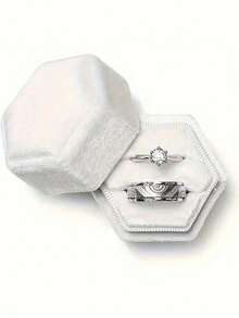 2pcs/1pc Customized Hexagon Velvet Ring Box Wedding Engagement Gift Single/Double Ring Storage Display Holder, Elegant Retro - Multicolor - View 3