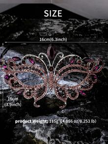 1pc Rhinestone Half Face Mask Women Masquerade Eye Mask Shiny Rhinestone Metal Mask For Party, Prom, Masquerade Ball Bridal Cosplay Events - 紫色 - 查看 4