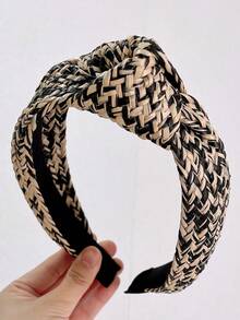 新款时尚女士头带拉菲草压制打结发带成人中心结波西米亚头巾发饰头带发箍