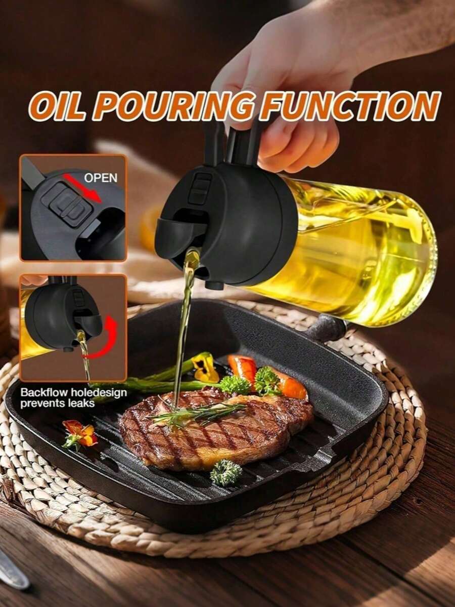 1pc 2-In-1 Portable Olive Oil Sprayer And Dispenser, 15.89 Oz Plastic Kitchen Oil Mister Bottle, For Cooking, Grilling, Air Fryer, Baking, Salad