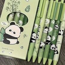 6 Stücke Set Panda & Bambus süße & stilvolle Kugelschreiber mit Druckknopf, minimalistisches Design, langanhaltend, geeignet für Mädchen, mit schwarzer Tinte