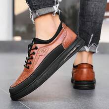 Casual Shoes, Sketching Design, Basic Model, Microfiber Leather Lace-Up, Suitable For Office, Home, All Seasons - Brown - View 3
