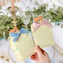 10 件可爱巧克力折叠礼盒，卡通蝴蝶结熊图案礼盒，派对礼品包装盒，生日糖果盒 - 彩色 - 查看 7