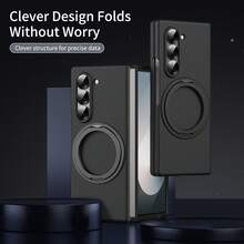 兼容 Galaxy Z Fold3 Z Fold4 Z Fold5 Z Fold6 手机壳，全身保护壳，带集成屏幕保护膜、镜头保护环、360° 可旋转隐形支架、柔软触感手机壳 - 黑色 - 查看 8