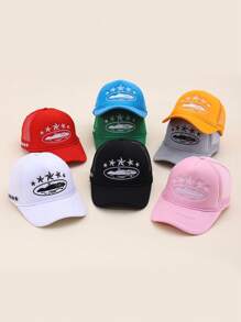 1 Berretto da baseball in rete con ricamo a cinque punte, regolabile, cappello casual per protezione solare da esterno per primavera/autunno, viaggi, spiaggia, vacanze, stile unisex Y2K