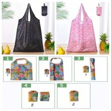 Borsa della spesa riutilizzabile, compatta e pieghevole, leggera e resistente, lavabile e pieghevole, design geometrico classico, borsa regalo con fascia elastica e borsa per riporre