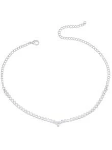 1pc Women Geometric Zirconia Stone Necklace, Versatile For Daily & Evening Dress Accessories - Silver - View 6