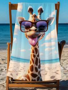 1pc Ultra Soft & Funny Giraffe Print Microfiber Beach Towel, Decorative For Home, Suitable For Beach, Pool, Camping, Travel, Extremely Comfortable - Multicolor - View 3