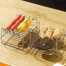 Grille d'Friteuse à Air Polyvalente en Acier Inoxydable avec 4 Brochettes - Accessoire de Barbecue Intérieur/Extérieur pour Cuisine et Salle à Manger - Accessoires de Cuisson pour Barbecue, Ustensiles de Cuisine