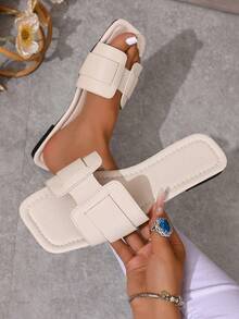 Ximi Ruo New Spring/Summer H-Style Fashion Casual Strap Slippers For Women, Comfortable Slip-On Flat Outdoor/Indoor Slippers, Rhinestone Embellished, Black/Beige/Brown, Blogger Recommended,Beach Outfits - Beige - View 2