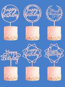 6pcs Happy Birthday Cake Decoration Set, Acrylic Cake Decoration, Sparkling Happy Birthday Cake Decoration, DIY Cake Decoration, Cake Tools, Birthday Party Supplies