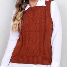 Women's Knitted Vest Braids Sweater Winter Elegant Women Fashion Tank Top Max Vest Simple Casual Knitted Cable Stitch - 鏽 - 查看 1
