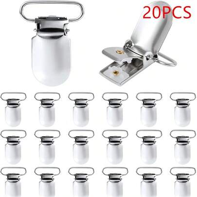 20 chiếc kẹp treo quần áo bằng bạc có thể điều chỉnh, kẹp miệng vịt bằng kim loại, thích hợp cho quần áo bằng thép không gỉ, kẹp ga trải giường, vỏ nệm, gối sofa, quần treo, rộng 25mm. Kẹp núm vú giả bằng kim loại có răng trắng, để treo kẹp - Kẹp vải cho thú cưng - Cấu trúc kim loại bền - Để kết nối an toàn