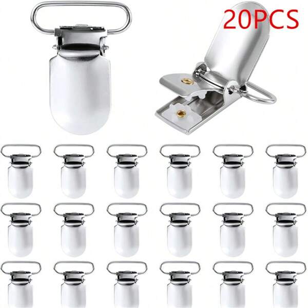 20 Presilhas de Suspensório Ajustáveis Prateadas, Presilhas de Metal em Formato de Boca de Pato, Adequados para Roupas de Aço Inoxidável, Prendedores de Lençóis, Capas de Colchão, Almofadas de Sofá, Calças Suspensórias, 25 mm de Largura. Prendedores de Chupeta de Metal com Dentes Brancos, Para Prendedores de Pendurar - Prendedores de Pano para Animais de Estimação - Estrutura de Metal Durável - Para Conexões Seguras