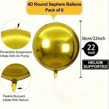 24个4D圆形四色铝箔气球，22英寸大号镜面气球，适用于生日、派对、情人节、家庭聚会装饰