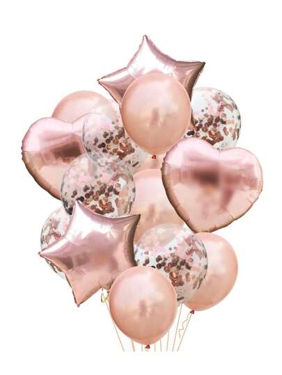 14pcs Rose Gold Latex & Foil Balloon Decoration Set For Birthday, Wedding, Anniversary Celebration, Party Supplies, Room Decor