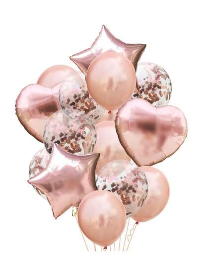 14pcs Rose Gold Latex & Foil Balloon Decoration Set For Birthday, Wedding, Anniversary Celebration, Party Supplies, Room Decor