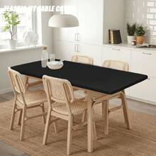 1 pièce de housse de table ajustée à moitié, nappe rectangulaire en polyester, options de couleurs multiples, ajustement élastique et ajusté, convient pour les tables pliantes de 4/6/8 pieds, lavable pour le pique-nique, le camping, l'intérieur et l'extérieur