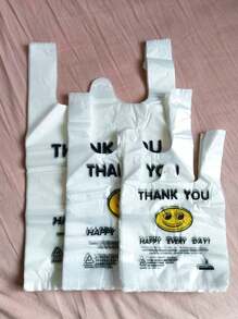 50pcs/100pcs Reusable Plastic Shopping Bags - Ideal For Groceries, T-Shirts Etc - Suitable For Stores, Malls And Home Use, Random Patterns/Text, Convenient Bags, Shopping Bags, Tote Bags, Storage Bags, Garbage Bags, Mother's Day, Holiday Party Packaging, Some Printing/Marks Won't Affect Usage