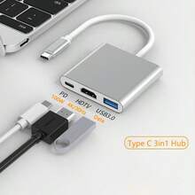 三合一集线器 Type C 转 HDTV 适配器 4K 输出 HDTV 适配器 PD100W Type C 快速充电 USB 3.0 数据传输转换器 - 銀色 - 查看 3