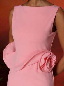 Pink Floral-Applique Rosette Open-Back Minidress, Party Dress, Prom Dress - Pink - View 9